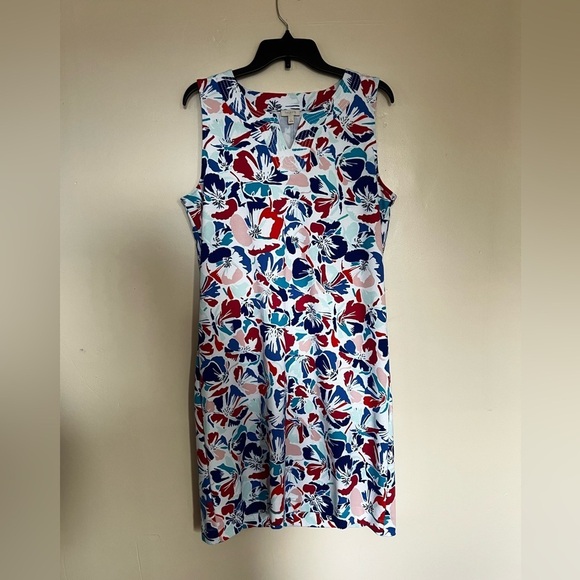 Talbots Dresses & Skirts - Talbots Abstract Floral V-Neck Sleeveless Multicolor Summer Dress Size Large
